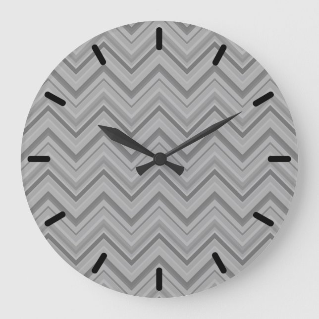 Reloj Redondo Grande El gris raya el modelo de zigzag (Anverso)