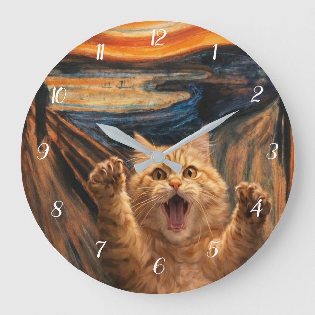Reloj Redondo Grande El Grito Arte de Parodia de Gato                   (Anverso)