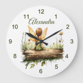 Reloj Redondo Grande El hato solitario sentado en un tronco