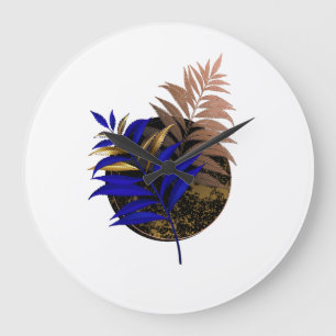 Reloj Redondo Grande El helecho azul en círculo negro