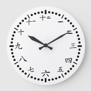 Reloj Redondo Grande El japonés chino numera el fondo blanco