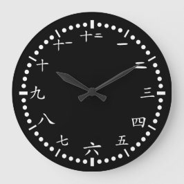Reloj Redondo Grande El japonés chino numera el fondo negro