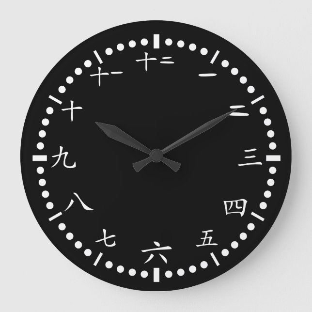 Reloj Redondo Grande El japonés chino numera el fondo negro (Anverso)