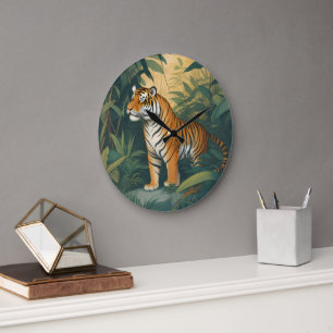 Reloj Redondo Grande El majestuoso tigre en la selva elegante vida salv