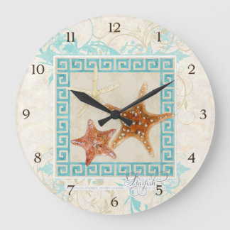 Reloj Redondo Grande El mar de las estrellas de mar descasca la playa