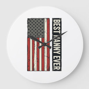 Reloj Redondo Grande El Mejor Diseño de Camiseta de Bandera Vintage Pat