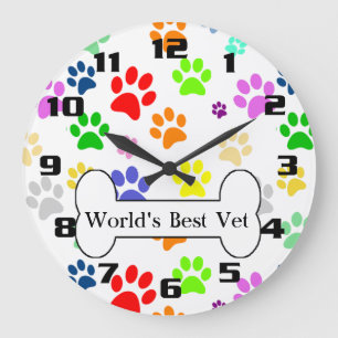Reloj Redondo Grande el mejor veterinario del mundo Colorful Pet Paws