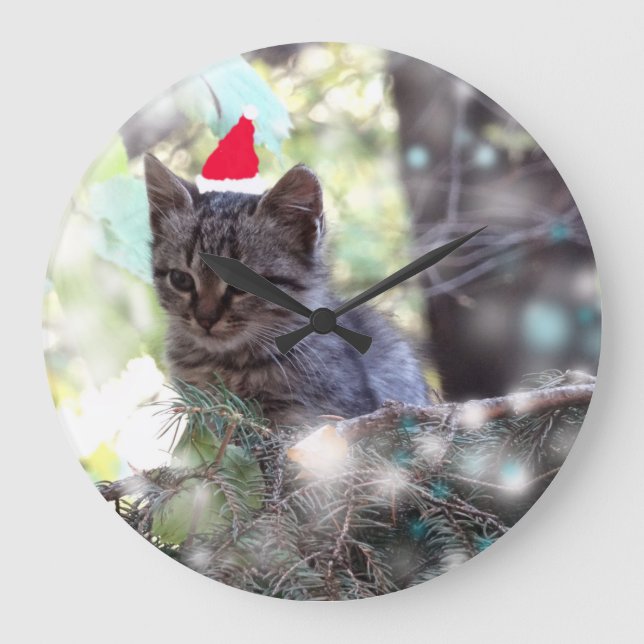 Reloj Redondo Grande El navidad del gatito mide el tiempo alrededor del (Anverso)