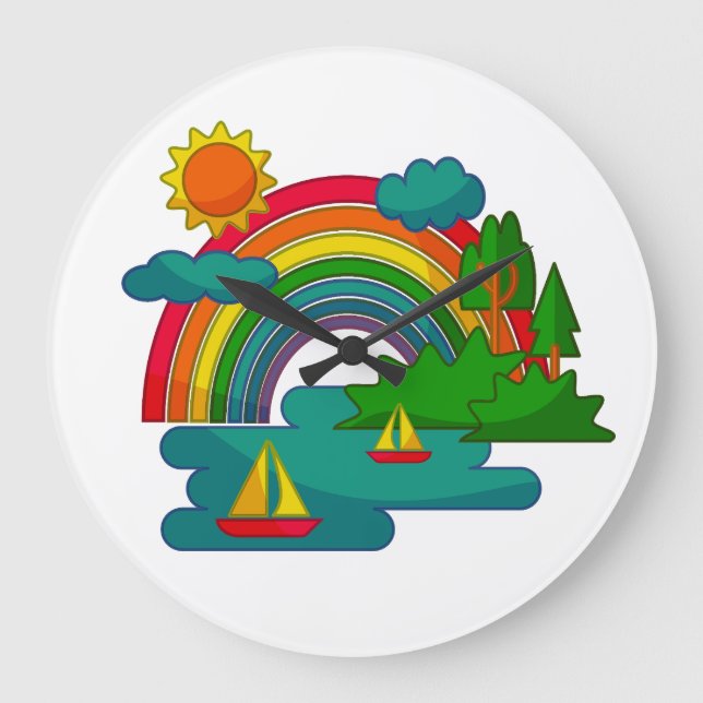 Reloj Redondo Grande El paisaje de los viajes en barco bajo las nubes d (Anverso)