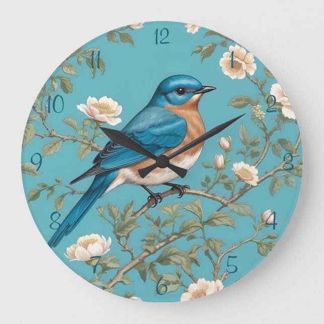 Reloj Redondo Grande El pájaro azul William Morris inspiró a Turquois (Anverso)