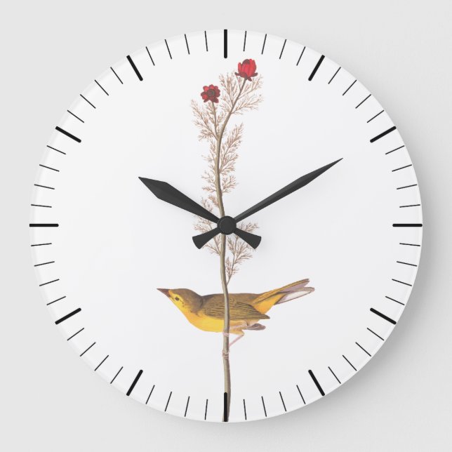 Reloj Redondo Grande El pájaro embrujado de Audubon sobre la flor roja (Anverso)