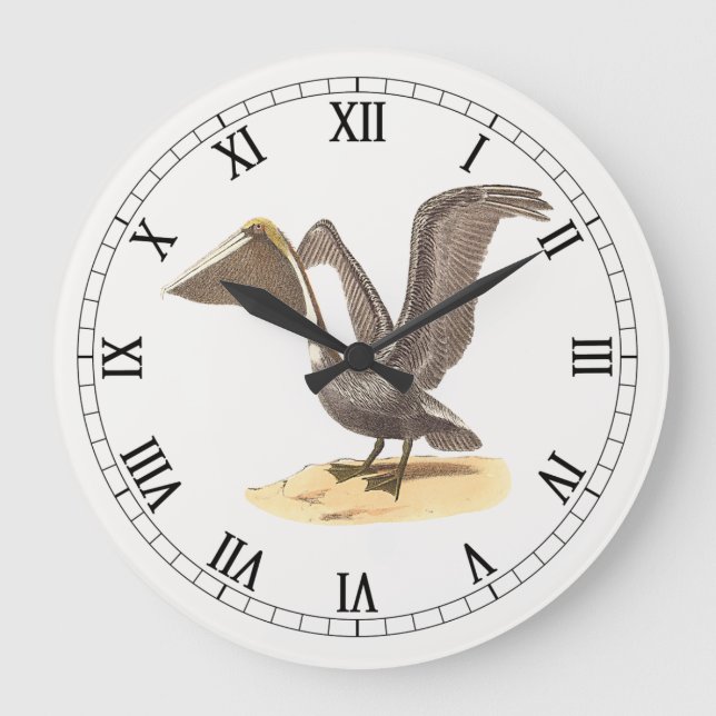 Reloj Redondo Grande El pájaro Pelican marrón (Pelecanus occidentalis)  (Anverso)