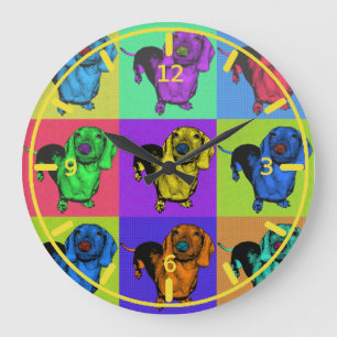 Reloj Redondo Grande El perro de patas muy cortas Doxie del arte pop