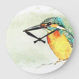 Reloj Redondo Grande El pescador de Kingfisher observando