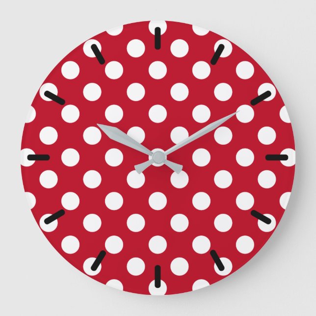 Reloj Redondo Grande El polka blanco se pone rojo (Anverso)