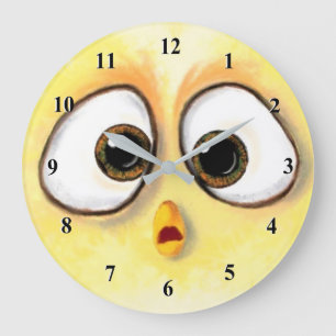 Reloj Redondo Grande El pollo amarillo divertido sorprendió a los grand