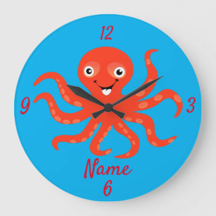 Reloj Redondo Grande El pulpo sonriente rojo agudo Thunder_Cove