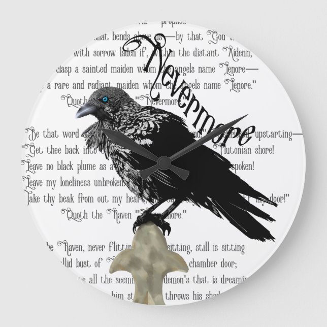 Reloj Redondo Grande El ravén de Edgar Allan Poe (Anverso)