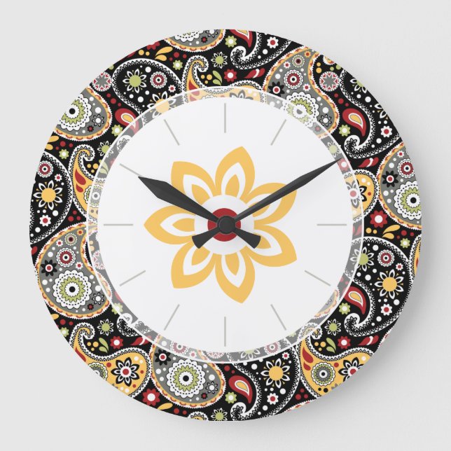 Reloj Redondo Grande El retro paisley floral (Anverso)