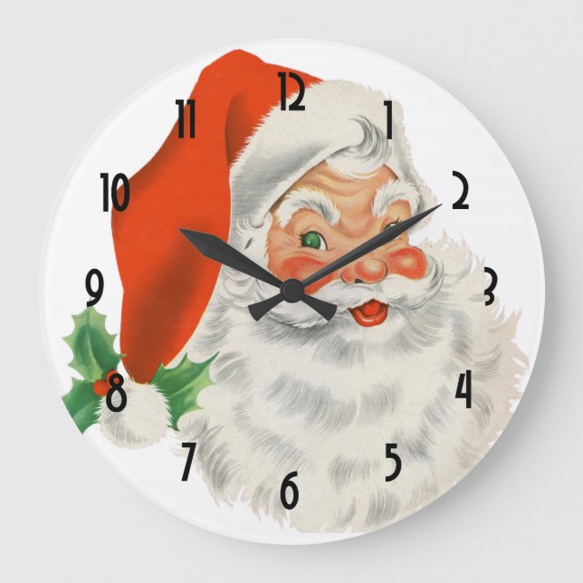 Reloj Redondo Grande El retro Santa Claus y Holly (Anverso)