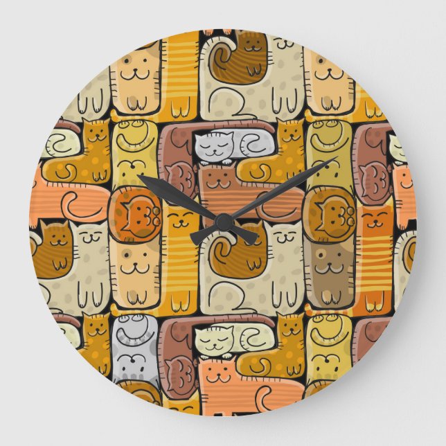 Reloj Redondo Grande El rompecabezas de los gatos graciosos no tiene pr (Anverso)