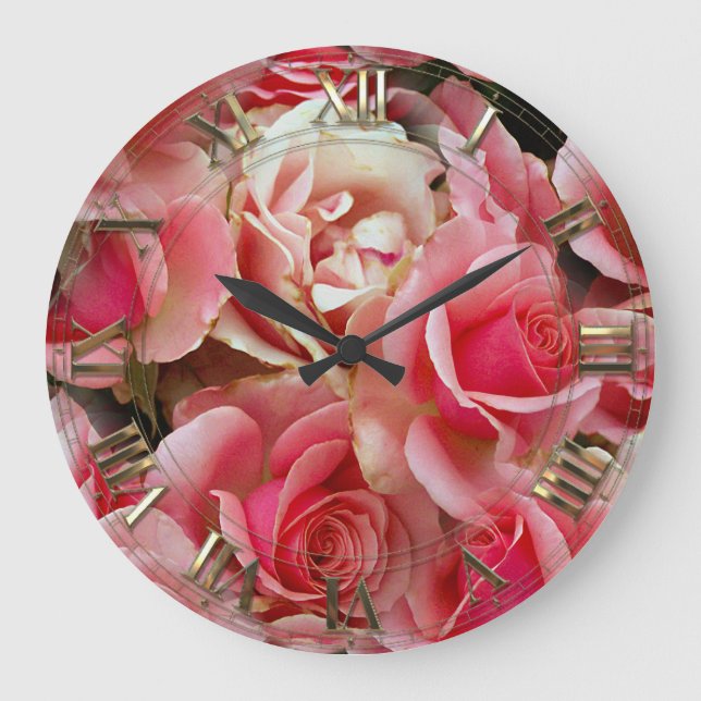 Reloj Redondo Grande El rosa yuxtapone (Anverso)