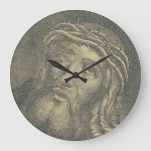 Reloj Redondo Grande El Santo Rostro De Jesús Arte Monocromático