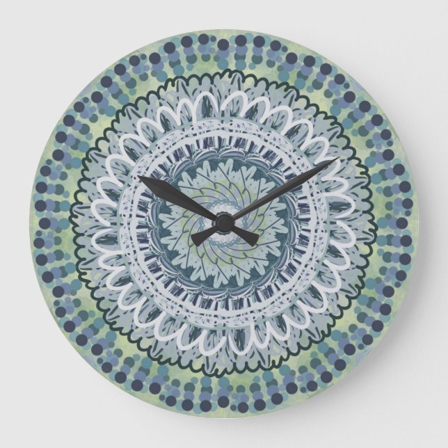 Reloj Redondo Grande El Shabby Bohemiano Chic Mandala Dot Art Design (Anverso)
