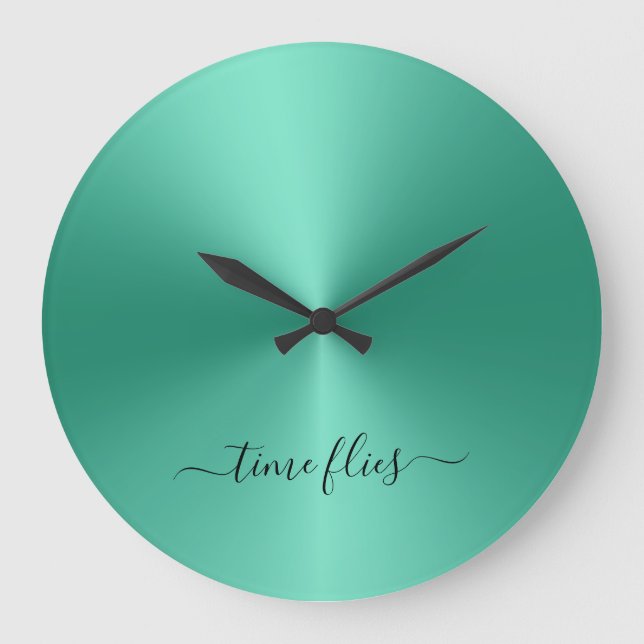Reloj Redondo Grande El tiempo vuela suave estilo metálico verde acríli (Anverso)