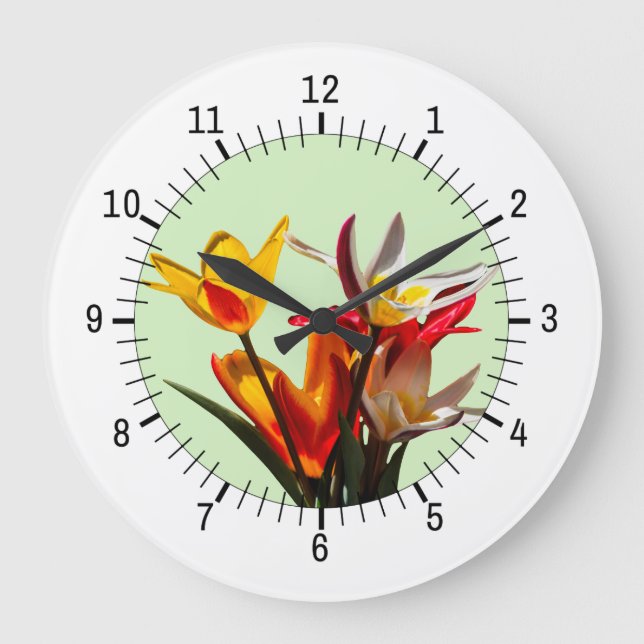 Reloj Redondo Grande El tulipán florece personalizable (Anverso)