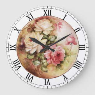Reloj Redondo Grande El Victorian de los rosas de la acuarela del