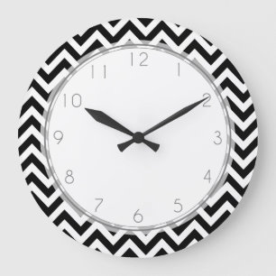 Reloj Redondo Grande El zigzag blanco y negro raya el modelo