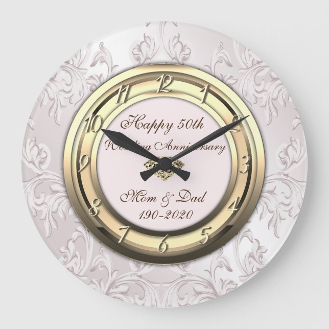 Reloj Redondo Grande Eleant Swirls 50° Aniversario del Boda (Anverso)