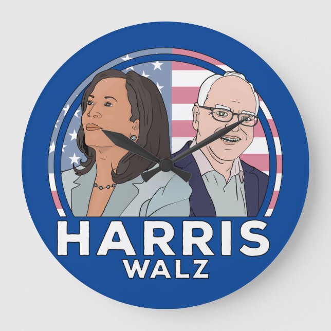 Reloj Redondo Grande Elección de Harris Walz (Anverso)