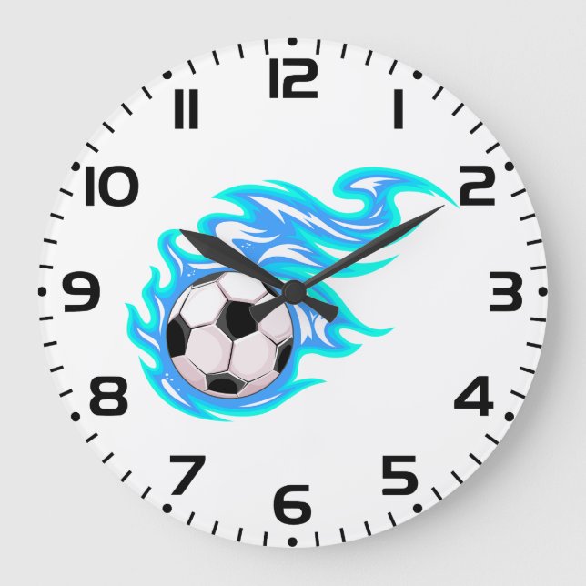 Reloj Redondo Grande Electric Blue Flaming Soccer Ball Sports (Anverso)