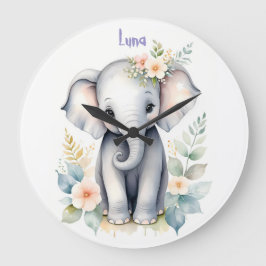 Reloj Redondo Grande Elefante Bebé Florido