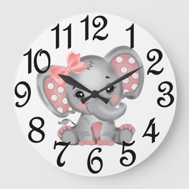 Reloj Redondo Grande Elefante Bebé Niña   (Anverso)