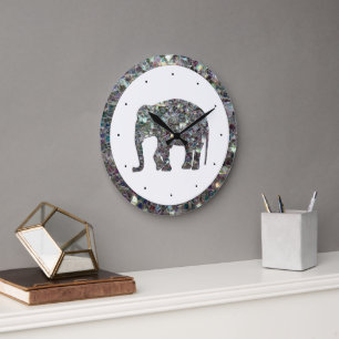 Reloj Redondo Grande Elefante brilla mosaico plateado brillo