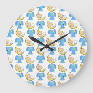 Reloj Redondo Grande Elefante con diseño de bebé lunar