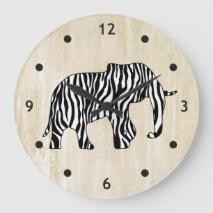 Reloj Redondo Grande Elefante con franjas cebra + tus ideas