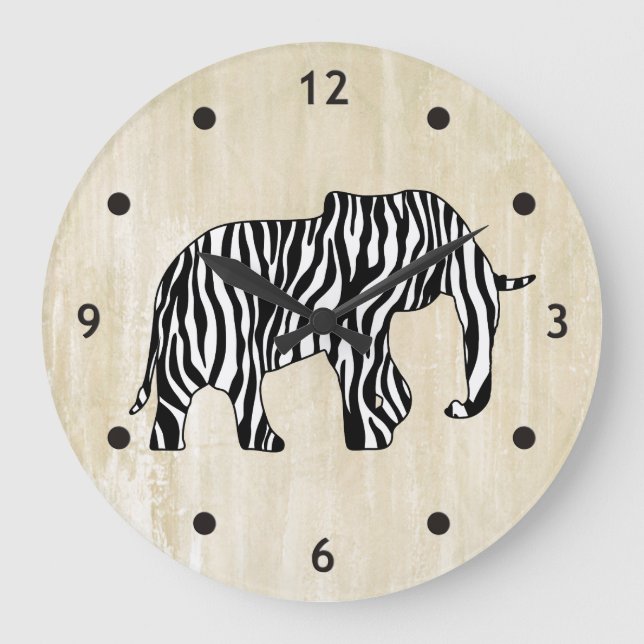 Reloj Redondo Grande Elefante con franjas cebra + tus ideas (Anverso)