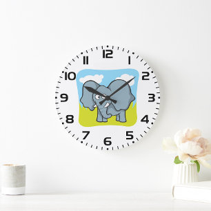 Reloj Redondo Grande Elefante de dibujos animados divertido y lindo ani