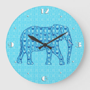 Reloj Redondo Grande Elefante de la flor de Lotus - turquesa