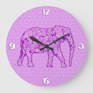 Reloj Redondo Grande Elefante de la flor - púrpura amethyst