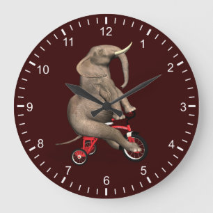 Reloj Redondo Grande Elefante lindo que monta un triciclo