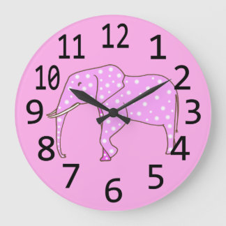 Reloj Redondo Grande Elefante rosa lindo Polka blanco puntos de pared r