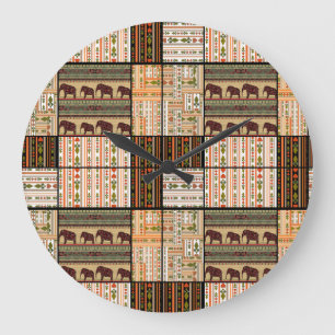 Reloj Redondo Grande Elefantes africanos de patchwork: Textura fundamen