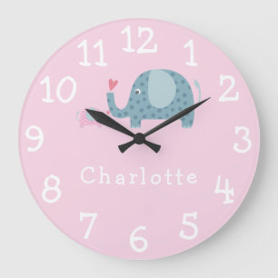 Reloj Redondo Grande Elefantes de Lunares Guardería Personalizada