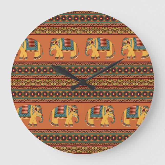 Reloj Redondo Grande Elefantes Indios, Naranjas Tradicionales Sin Marea (Anverso)
