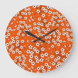 Reloj Redondo Grande Elegancia asiática: Impresión sin foco floral roja